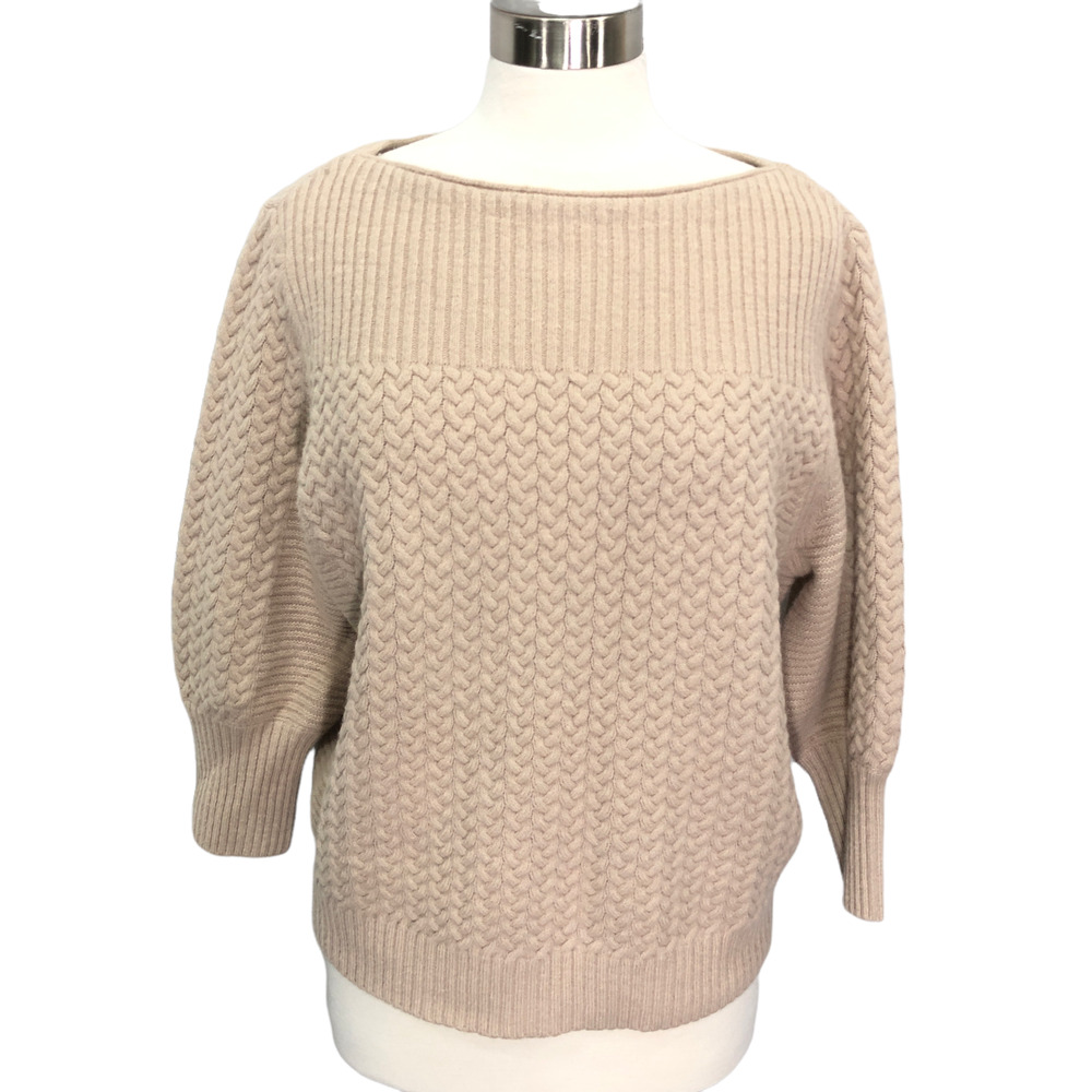 St John Size M Cable Galway Knit Sweater Wool Cashmere Blend Beige